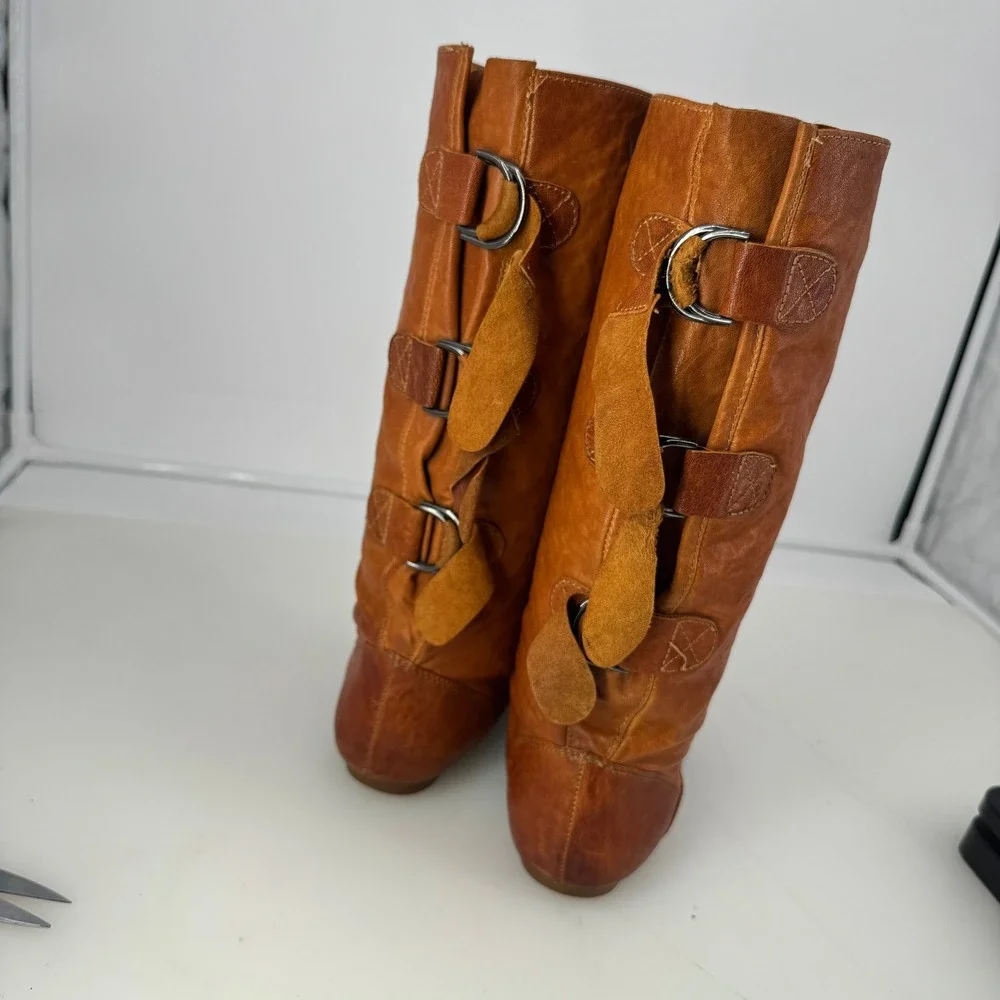 Rare Jeffrey Campbell Snake Leather Tall Boots Women 6 Cognac D Ring Western